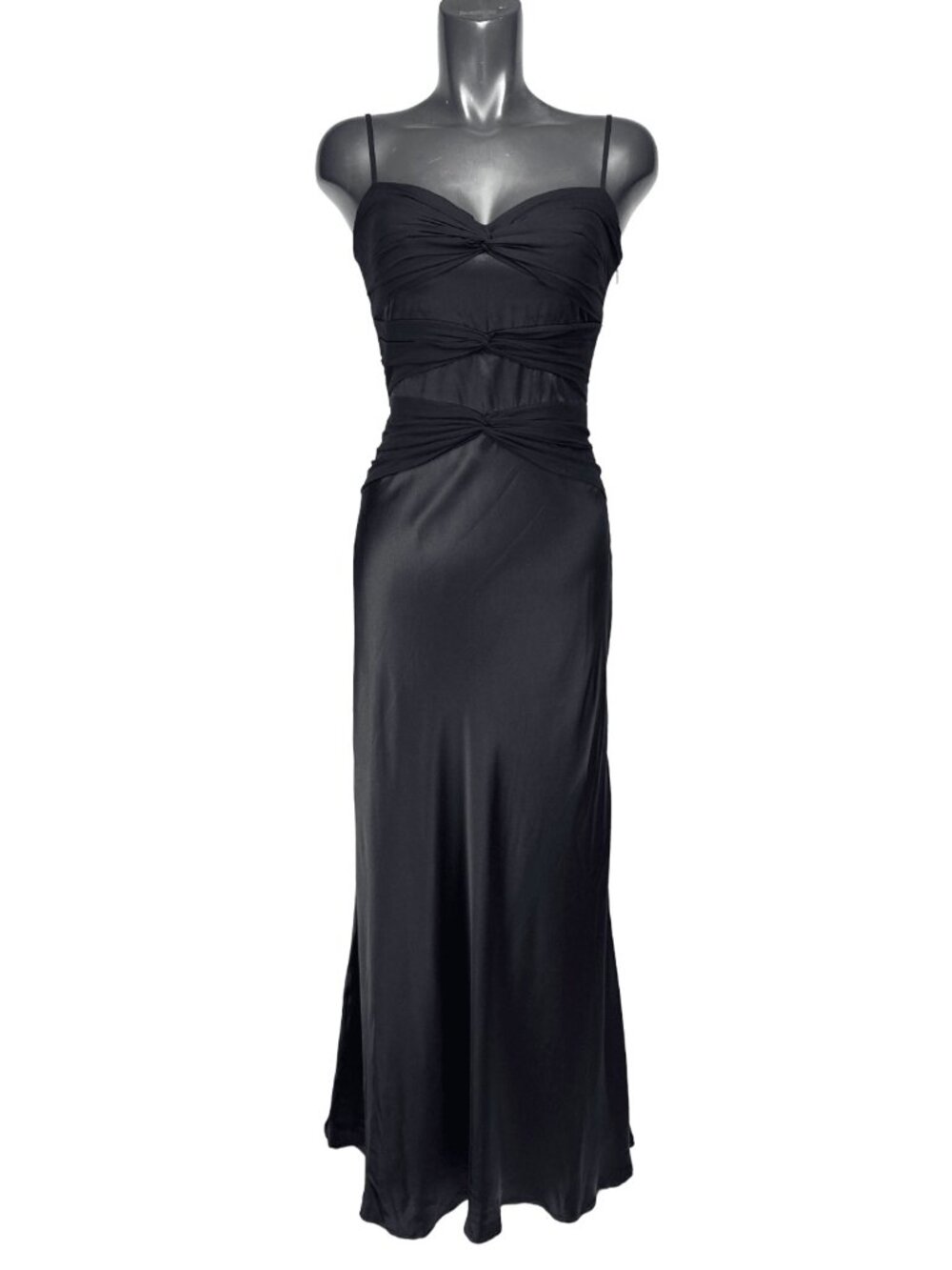 ADRIANNA PAPELL Silk Open Back Bow Minimalist Black Maxi Evening Gown Dress 12